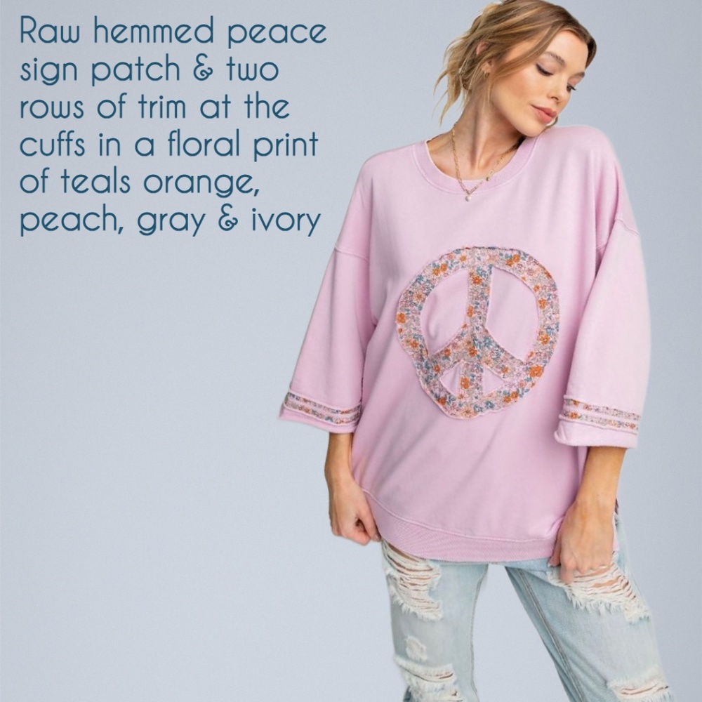 EASEL "Peace Petals" Mineral Washed Cotton Side Slits Peace Sign Patch Raw Seams - Picture 9 of 11